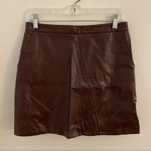 Zara - Burgundy Faux Leather A-line Mini Skirt - Medium